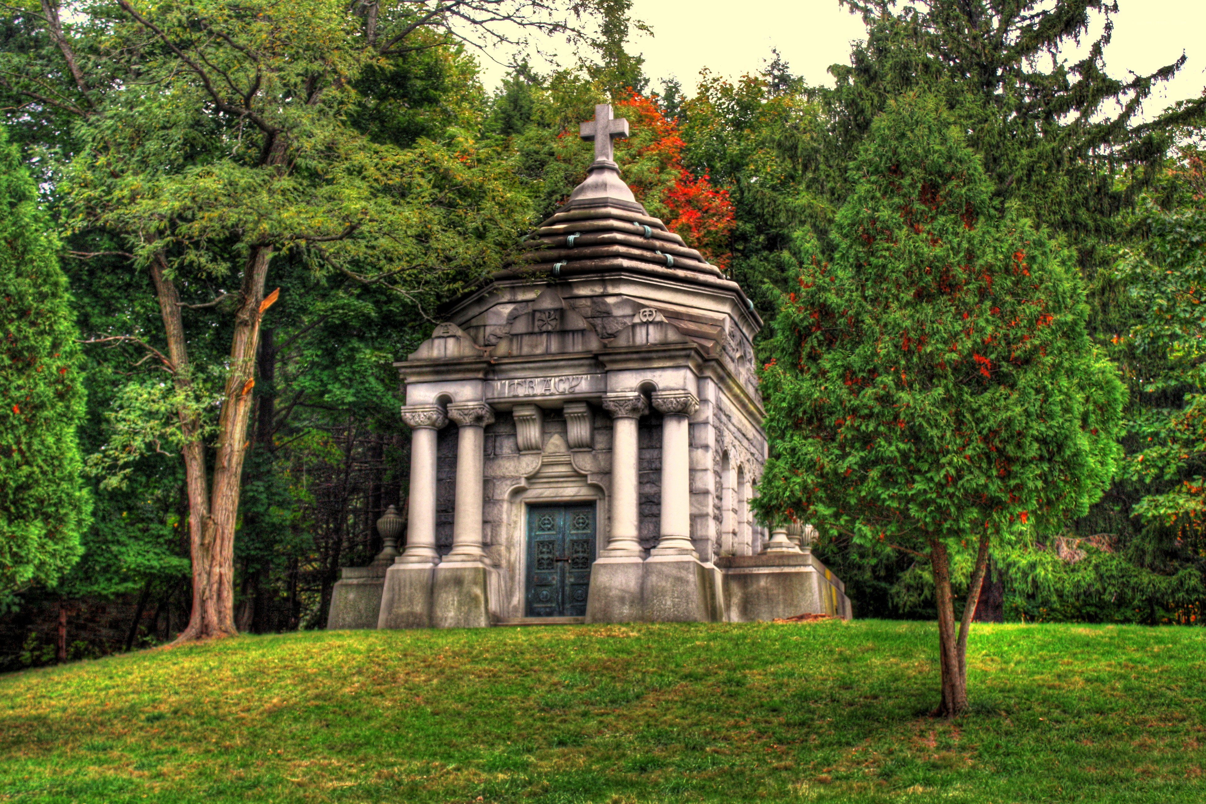 Stone mausoleum in a park