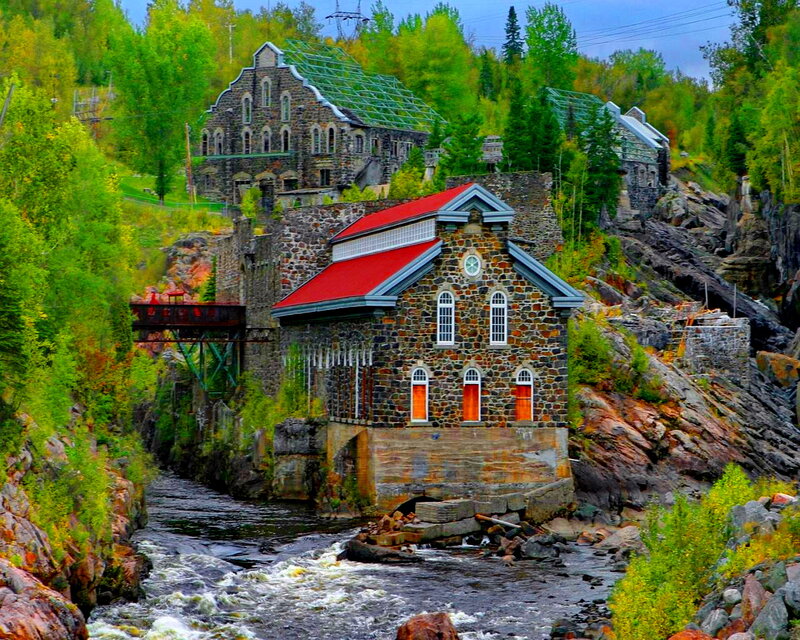 Stone Mill by River — Green, Rural