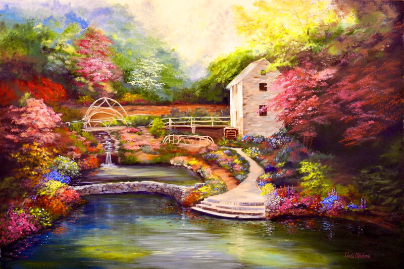 Stone Mill by River — Green, Serene, Spring