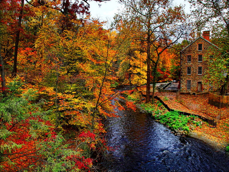 Stone Mill by River — Orange