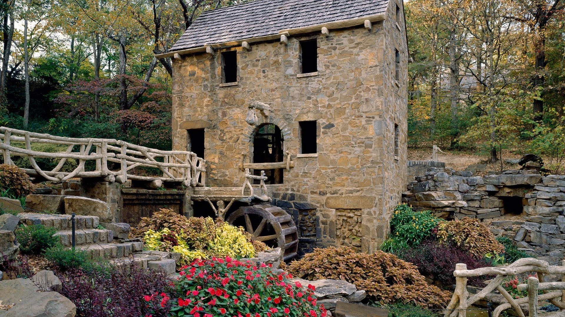 stone mill in autumn forest