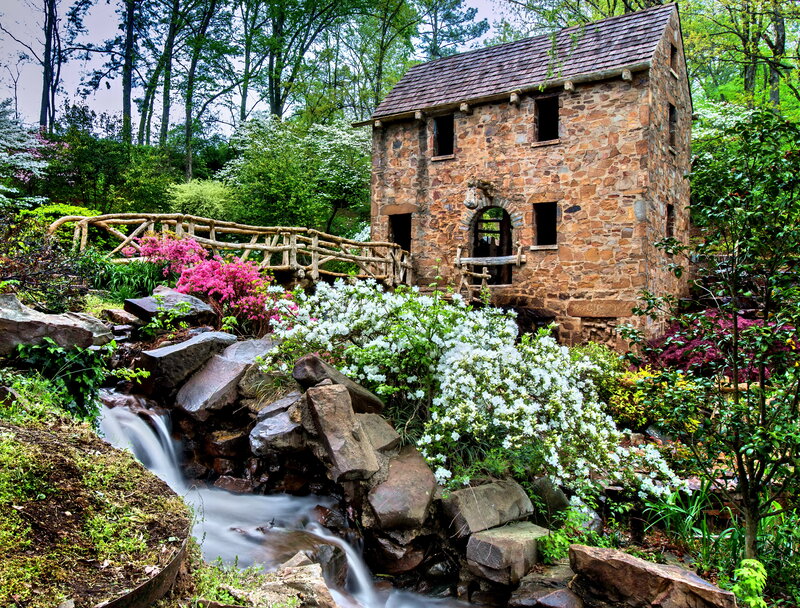 Stone Mill in Garden — Green, Serene
