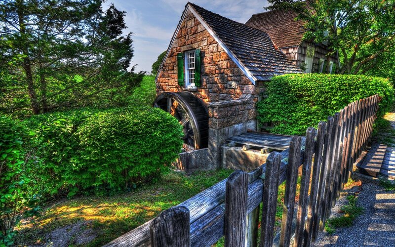 Stone Mill with Water Wheel — Green, Serene