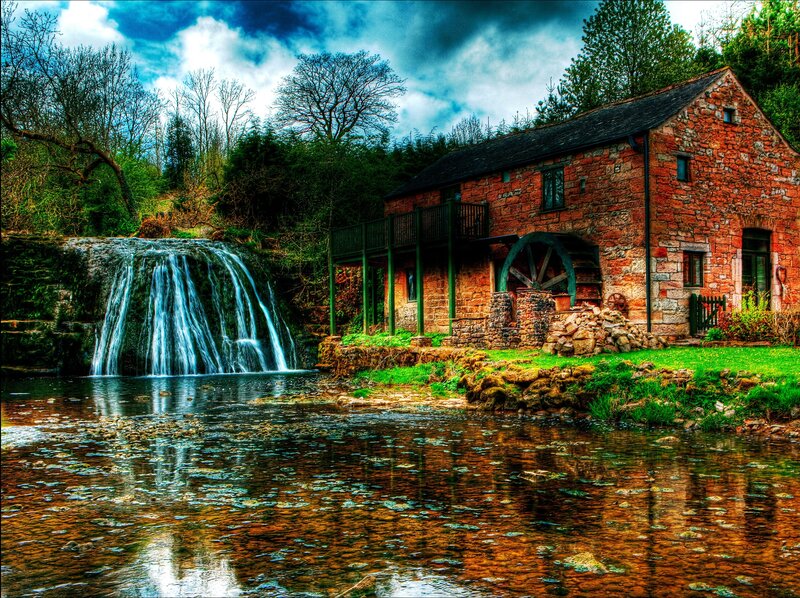 Stone Mill with Waterfall