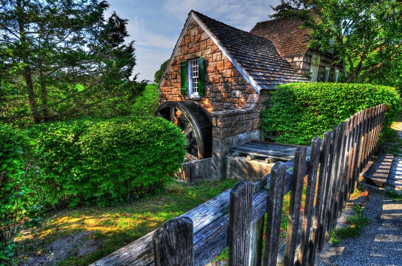 Stone mill with waterwheel