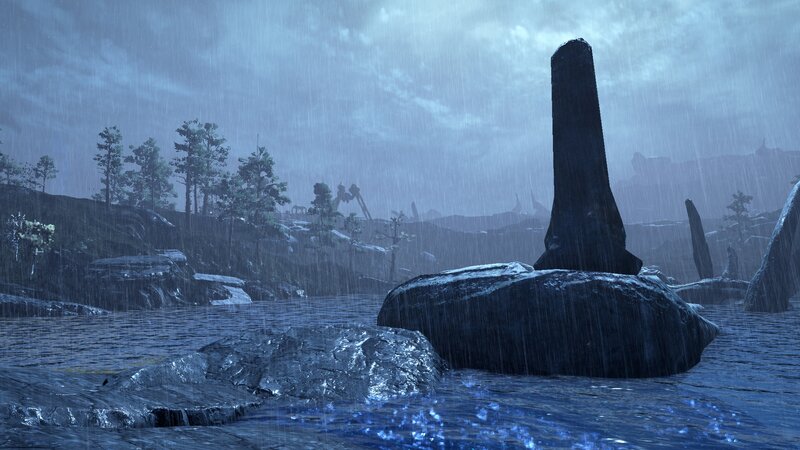 Stone Monolith in Rain