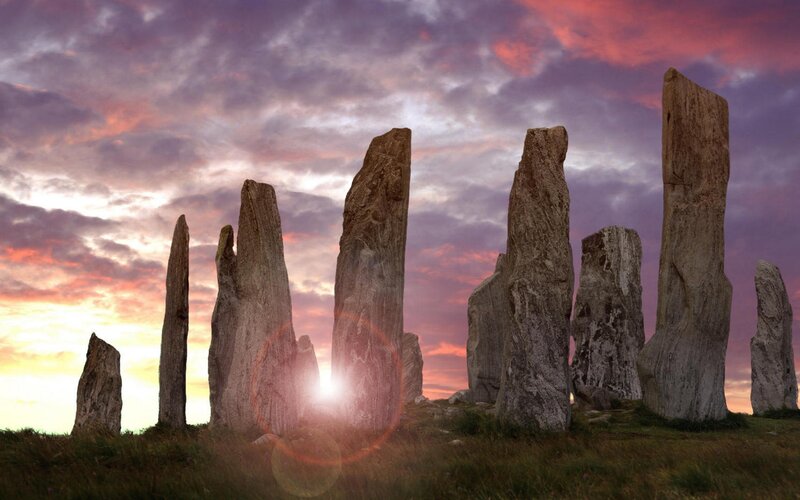 Stone Monoliths at Sunset — Purple, Dramatic