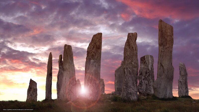 Stone Monoliths at Sunset — Purple