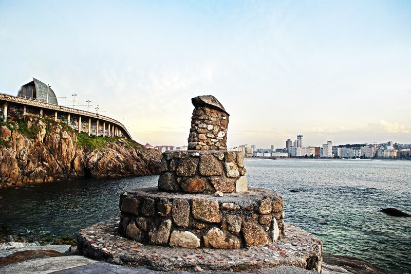 Stone monument by the sea