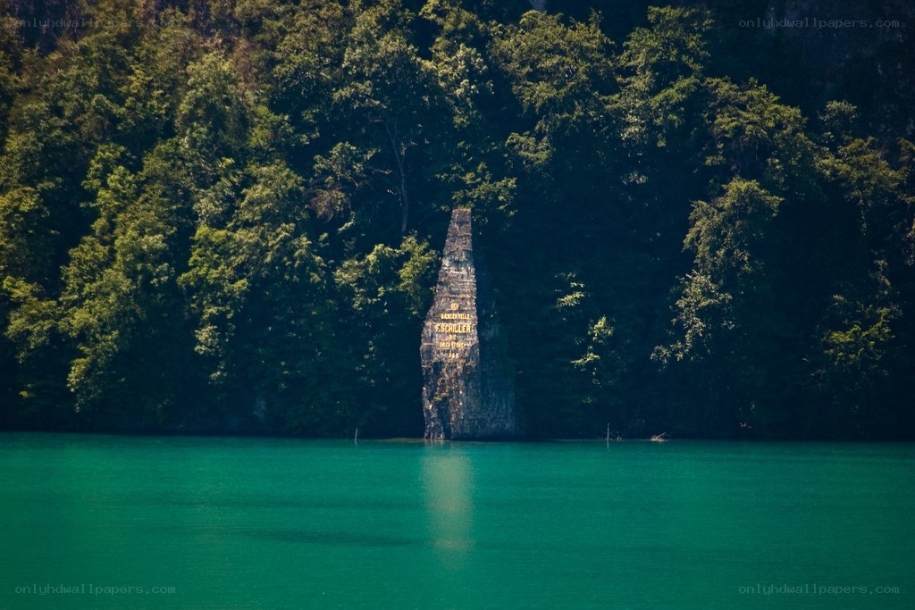 Stone monument in a lake