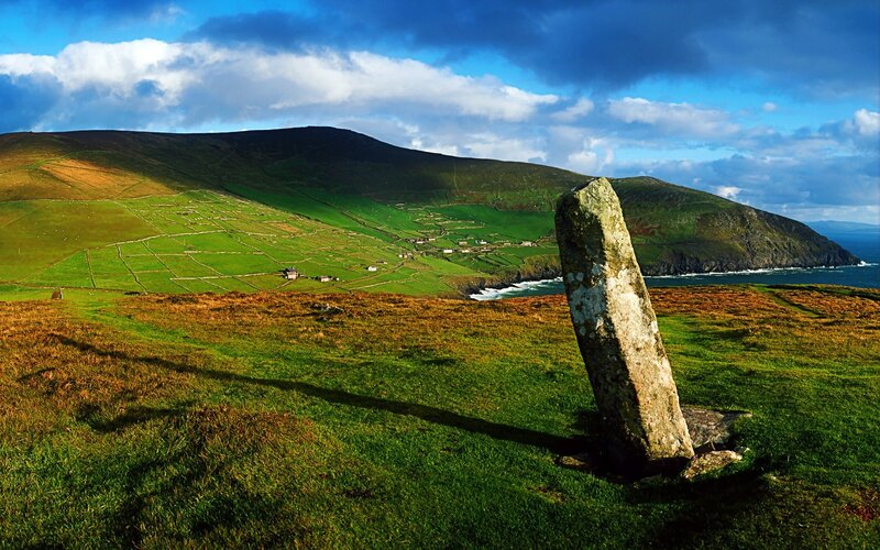 Stone monument on a coastal hill