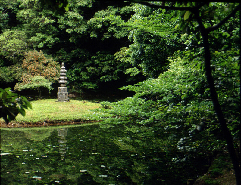 Stone pagoda in a tranquil garden