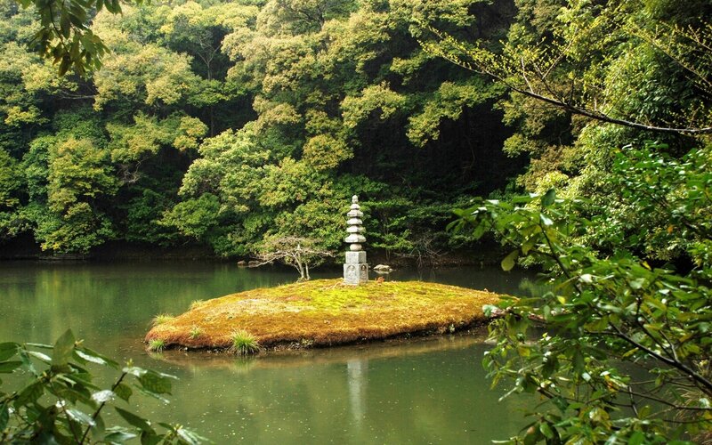 Stone Pagoda on Island — Green