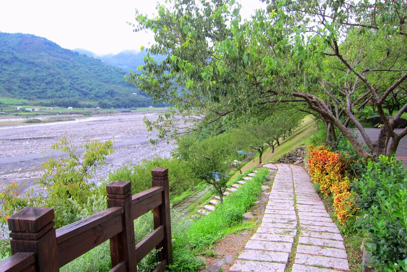 Stone Path by River — Green, Serene