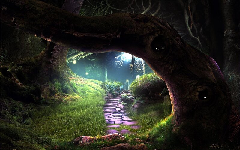 Stone Path in Forest — Green, Mysterious
