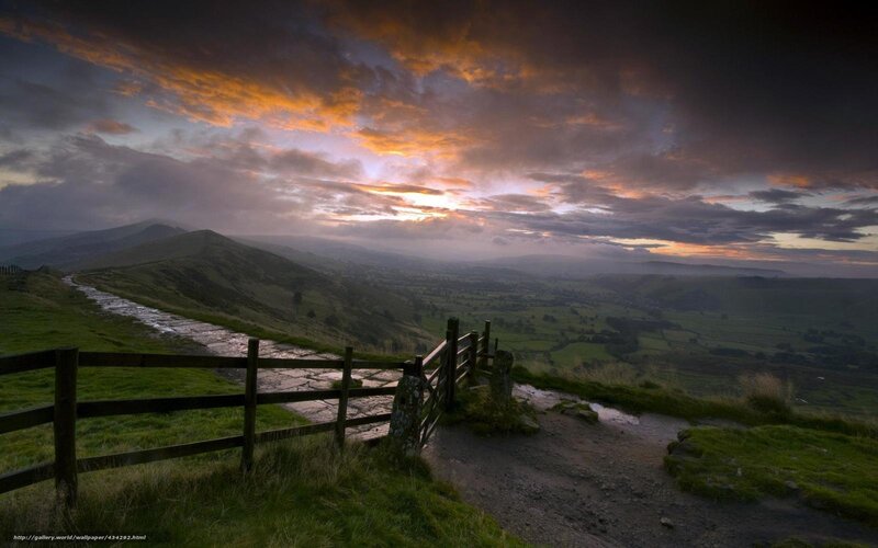 Stone Path on Hillside — Green, Dramatic, Sunset