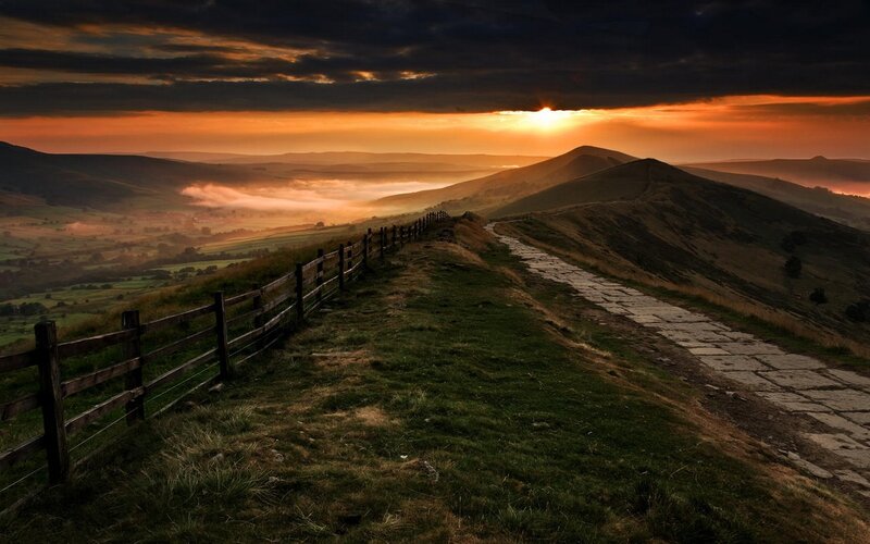 Stone Path on Hillside — Orange