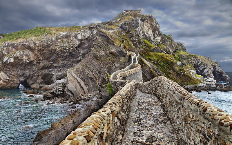 Stone path to coastal fortress