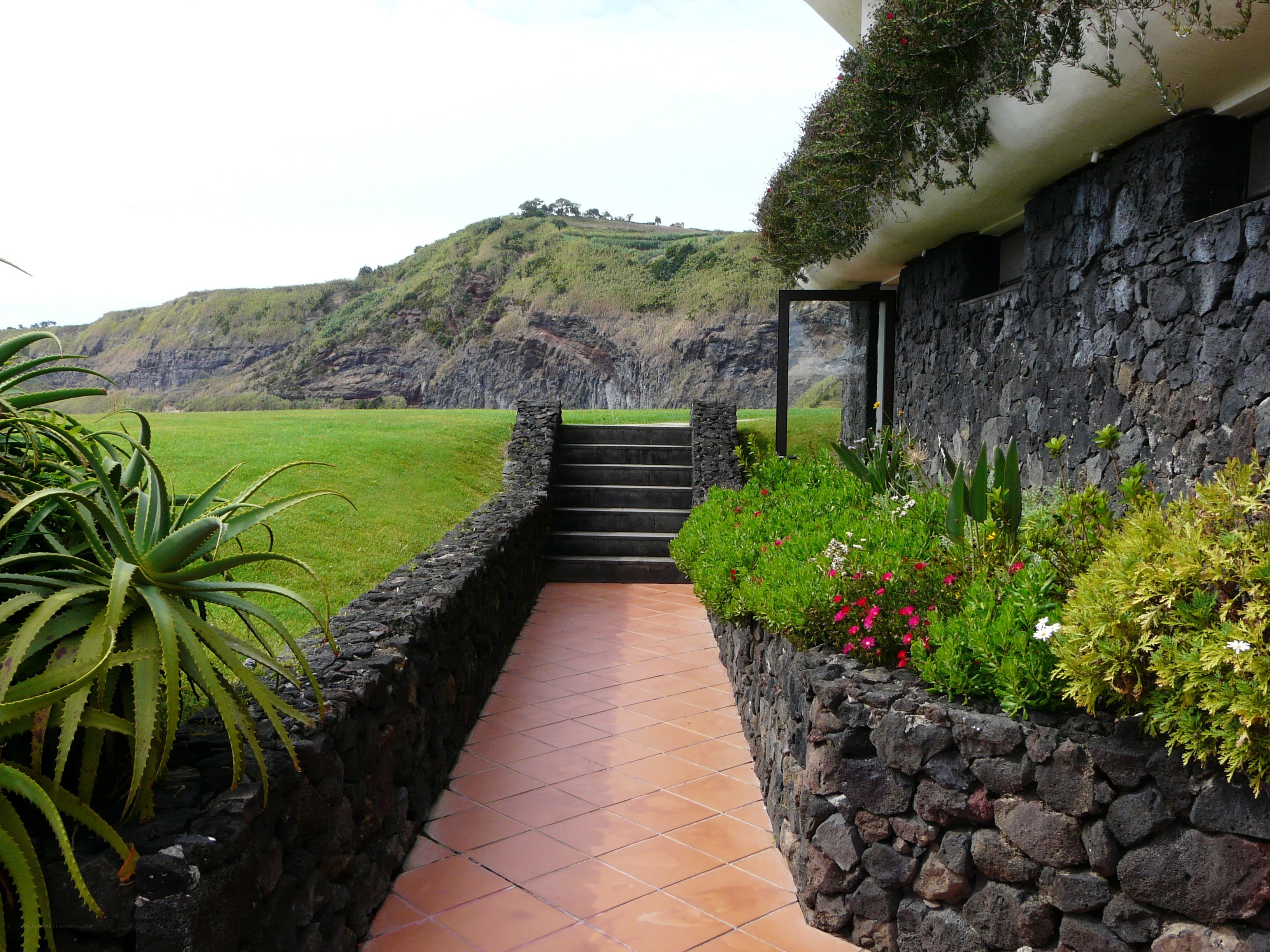 Stone path to coastal hill