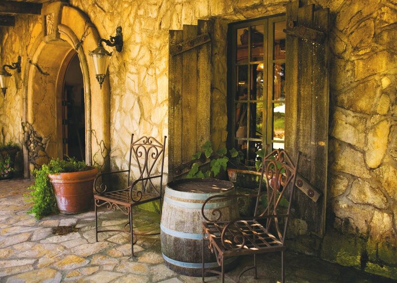 Stone Patio with Barrel