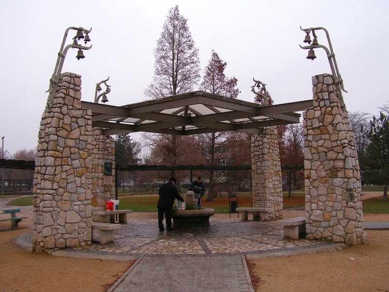 stone pavilion with bells