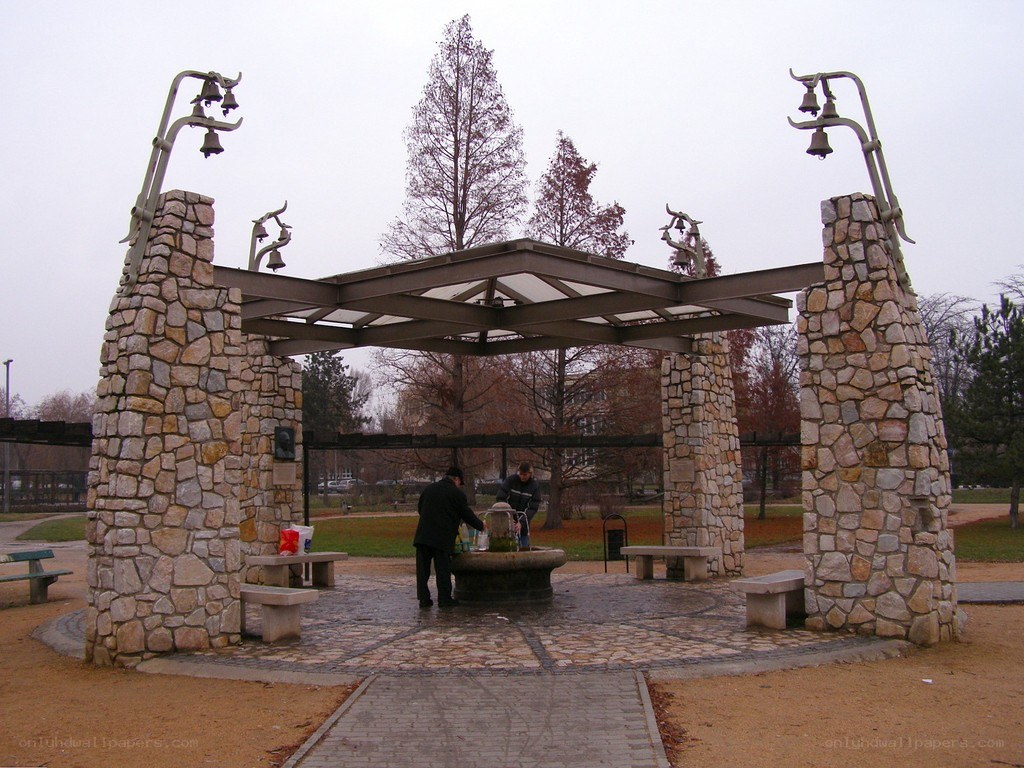 stone pavilion with bells