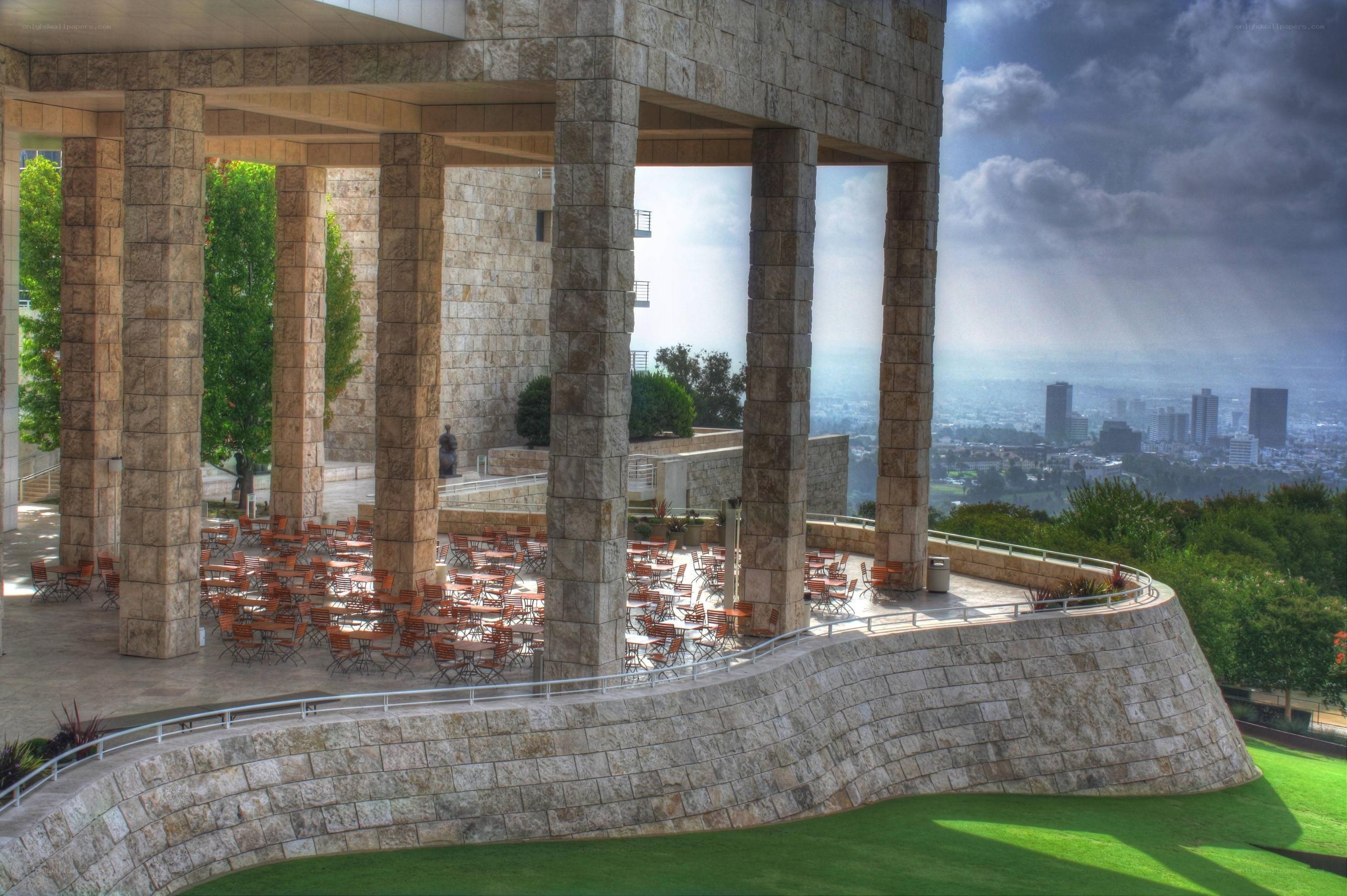 Stone pavilion with city view