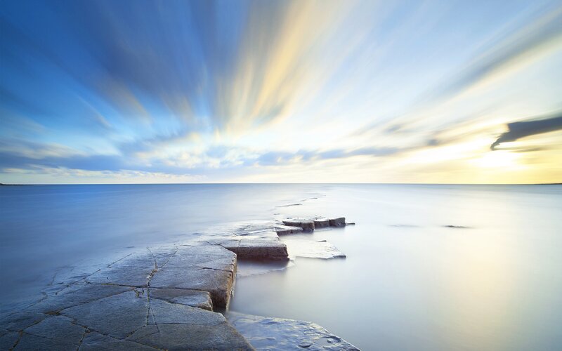 Stone Pier at Sunset — Blue, Serene