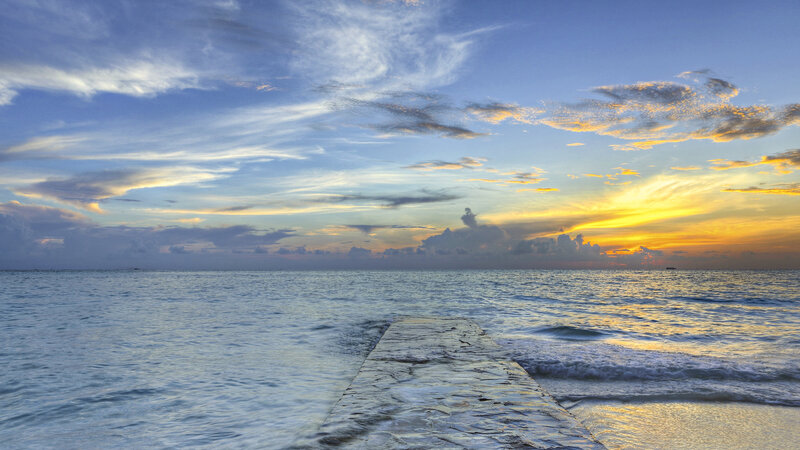 Stone Pier at Sunset — Blue