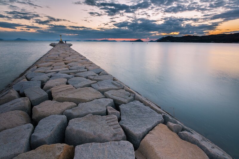 Stone Pier at Sunset — Gray