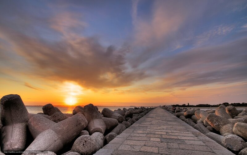 Stone Pier at Sunset — Orange, Serene
