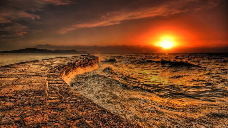Stone Pier at Sunset — Orange