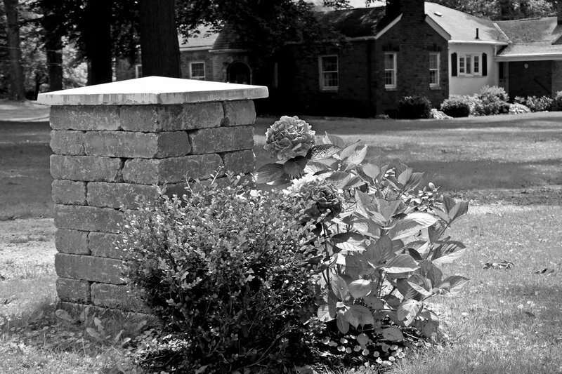 Stone Pillar with Hydrangeas