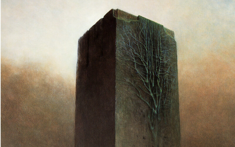 Stone pillar with tree carving