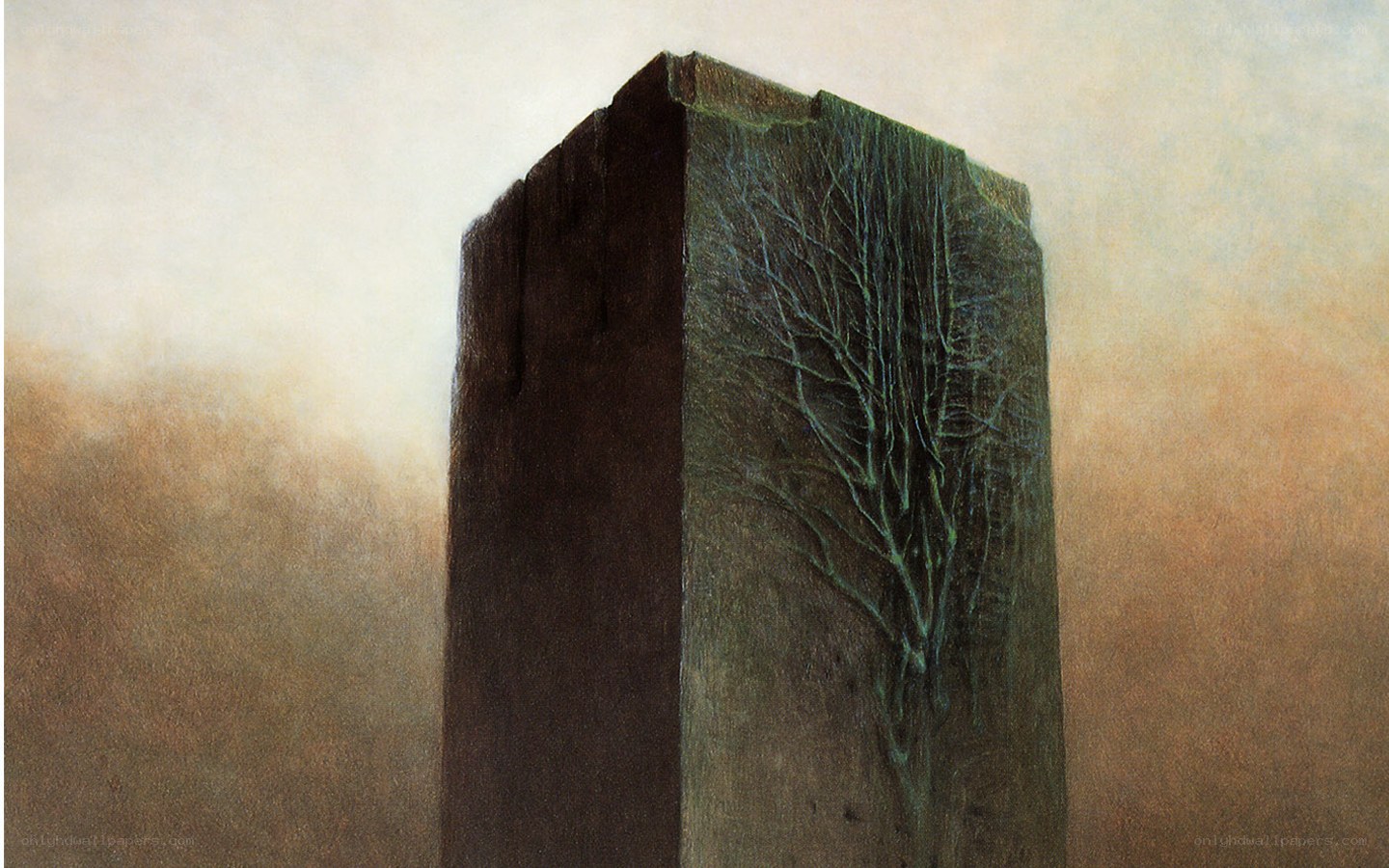 Stone pillar with tree carving
