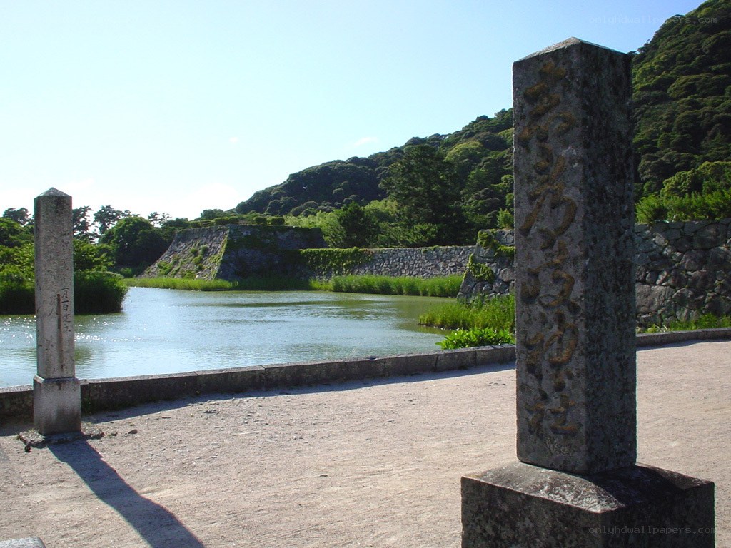 Stone pillars at a Japanese castle