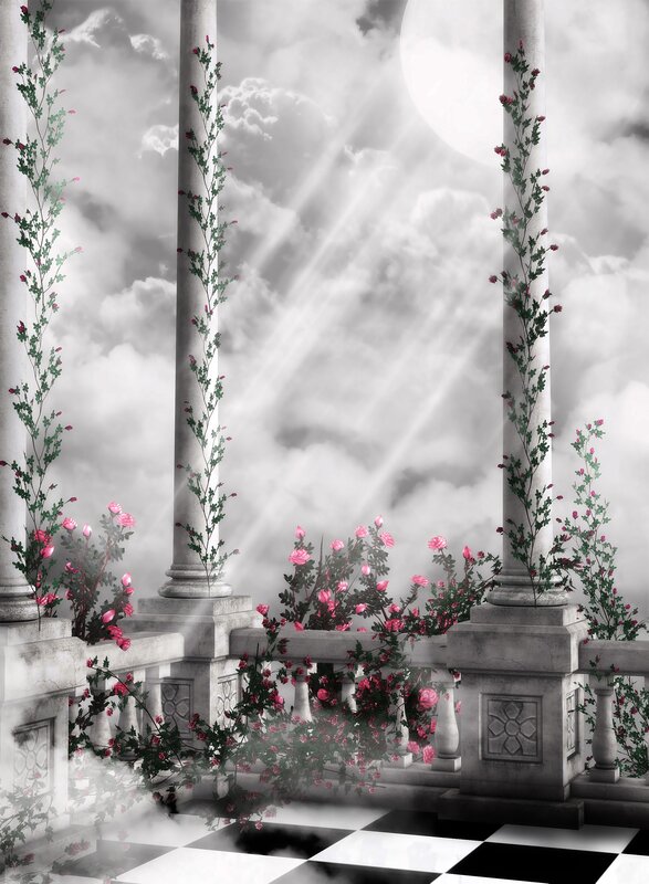 Stone Pillars with Roses — Black