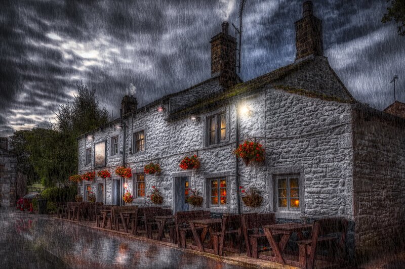 Stone Pub in Rain