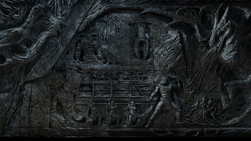 Stone Relief Carving — Black, Dark, Digital Art