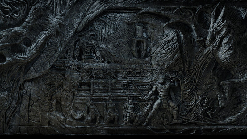 Stone Relief Carving — Black, Dark