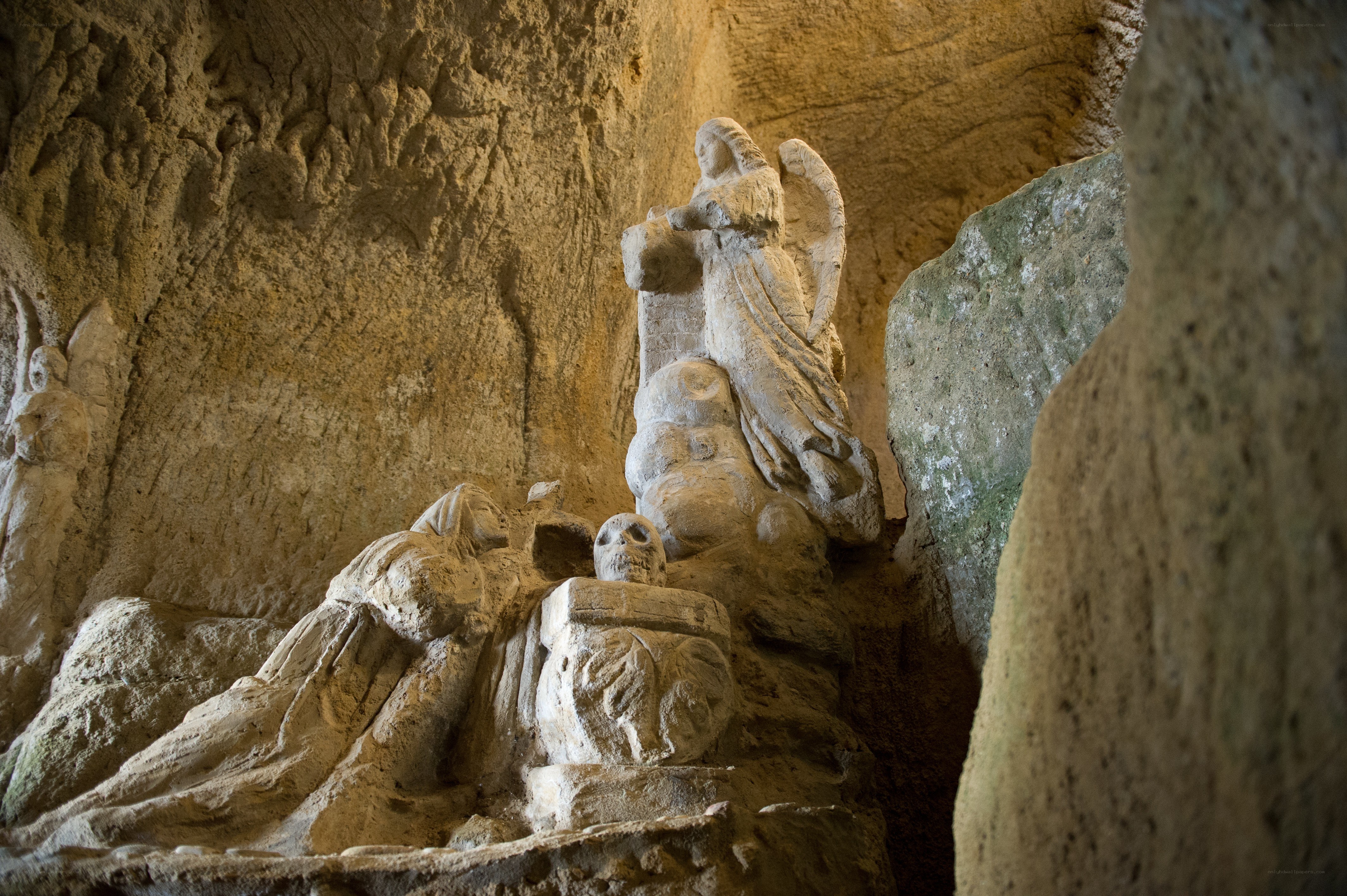 Stone sculpture in a cave