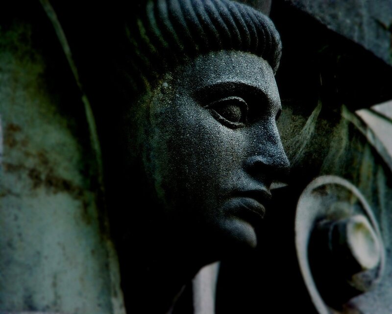 stone sculpture of a face
