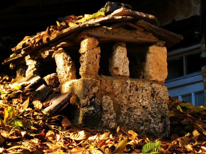 Stone Shrine with Leaves