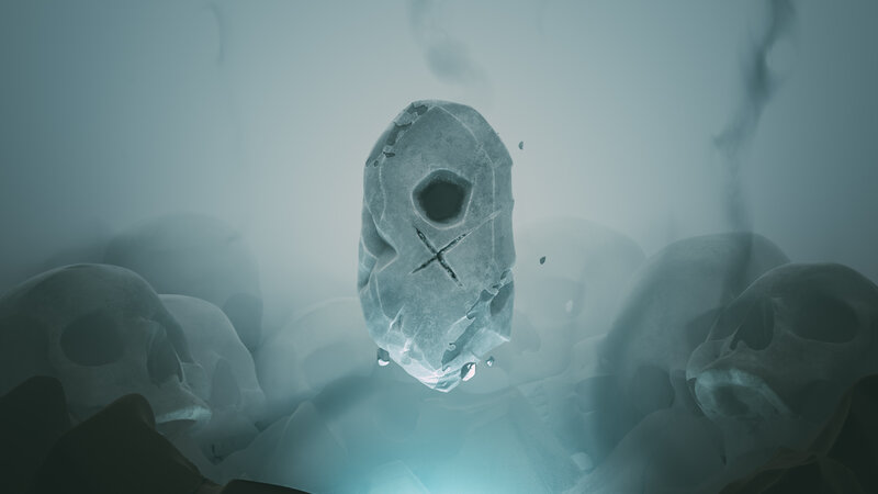 Stone Skull in Fog — Gray
