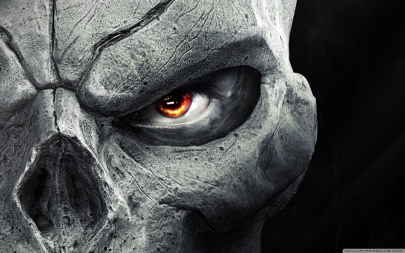 stone skull with glowing eye