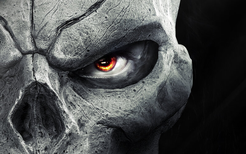 Stone Skull with Glowing Eye — Gray, Dark, Menacing