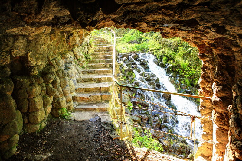 Stone Staircase and Waterfall — Green