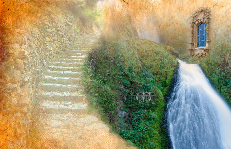 Stone Staircase and Waterfall