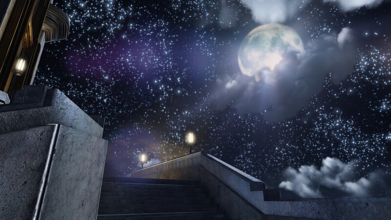 Stone Staircase at Night — Dark Blue