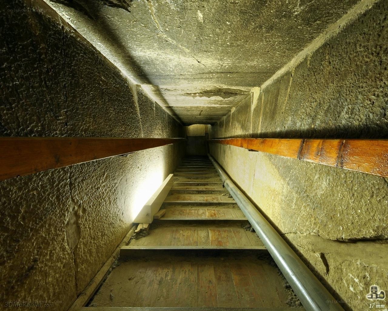 Stone staircase in ancient tunnel
